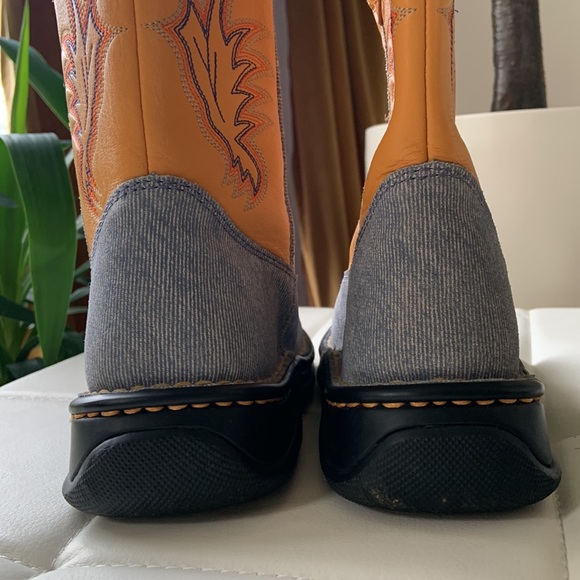 Double-H Deep Yellow Leather and Denim Western Roper Boots - Picture 6 of 8